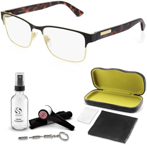 Gucci GG0750O Metal Rectangular Shape Eyeglasses + Bundle with eSHADES Luxury Eyewear Kit