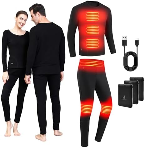 Heated Thermal Underwear Set, Men Women Electric Long Sleeve Long Johns Ultra-Soft Base Layer, Heated Clothes Pants for Cold Weather-Black (XL)
