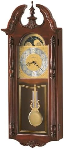 Howard Miller Handy Wall Clock II 549-443 – Windsor Cherry Finish, Vintage Home Décor, Polished Brass-Finished Pendulum, Quartz Dual-Chime Movement, Volume Control