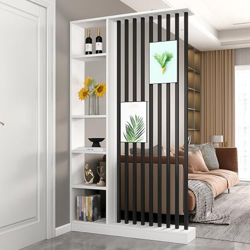 Wall Room Divider with Storage Shelves, Modern Freestanding Room Divider Screen