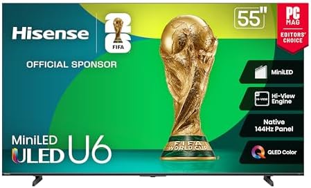 Hisense 55" U6 Series TV displaying a vibrant movie scene