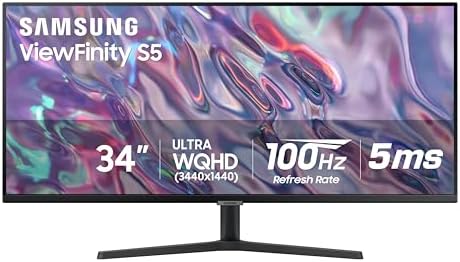 Alt Text for image 1: Ultra-wide Samsung monitor displaying vibrant colors