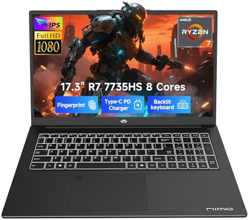 NIMO Gaming-Laptop with 17.3-inch display open on a work desk