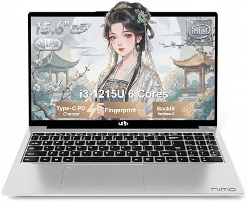 Alt Text for image 1: NIMO Laptop front view showing 15.6-inch Full HD display