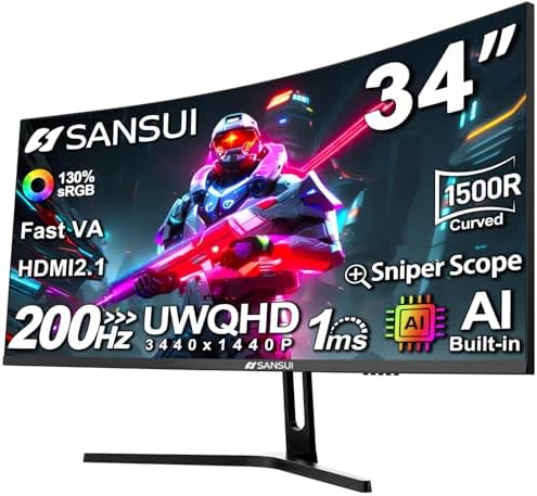 Alt Text for image 1: SANSUI 34-Inch Curved Gaming Monitor with vibrant display
