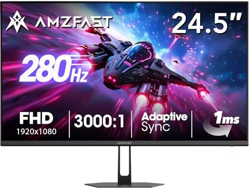 Alt Text for image 1: Front view of the Amzfast 24.5 Inch Gaming Monitor showcasing its sleek design